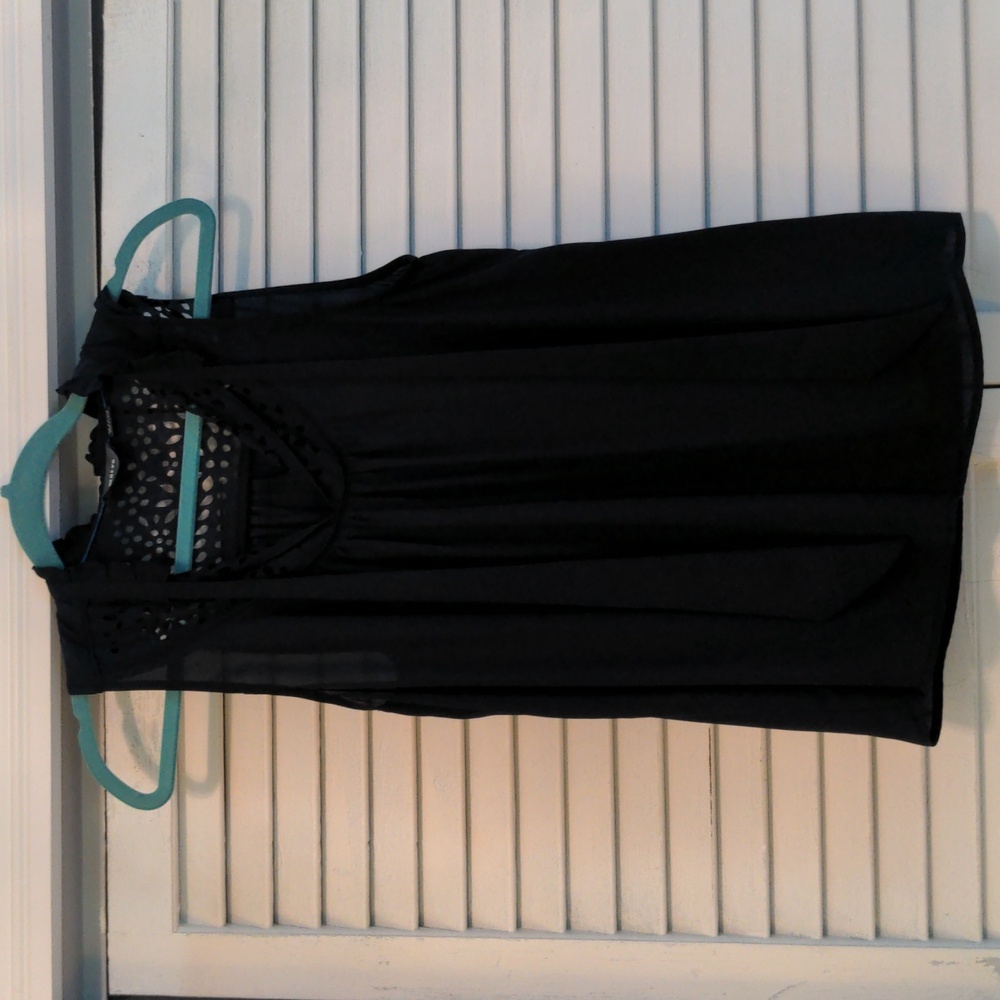 Maeve Navy Blue Laser Cut Yoke Sleeveless atop